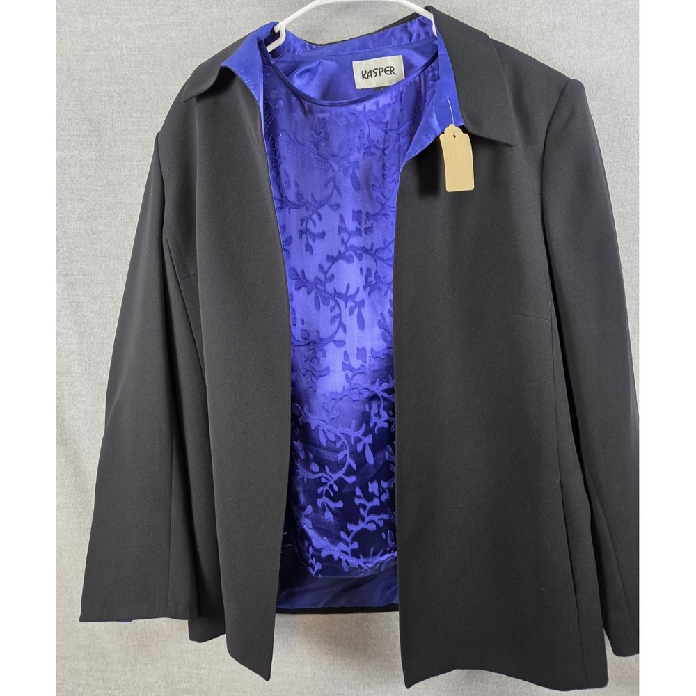 Kasper Blazer Tank Set 18 Silk Blend Career Wedding Lined Black Royal Blue Work